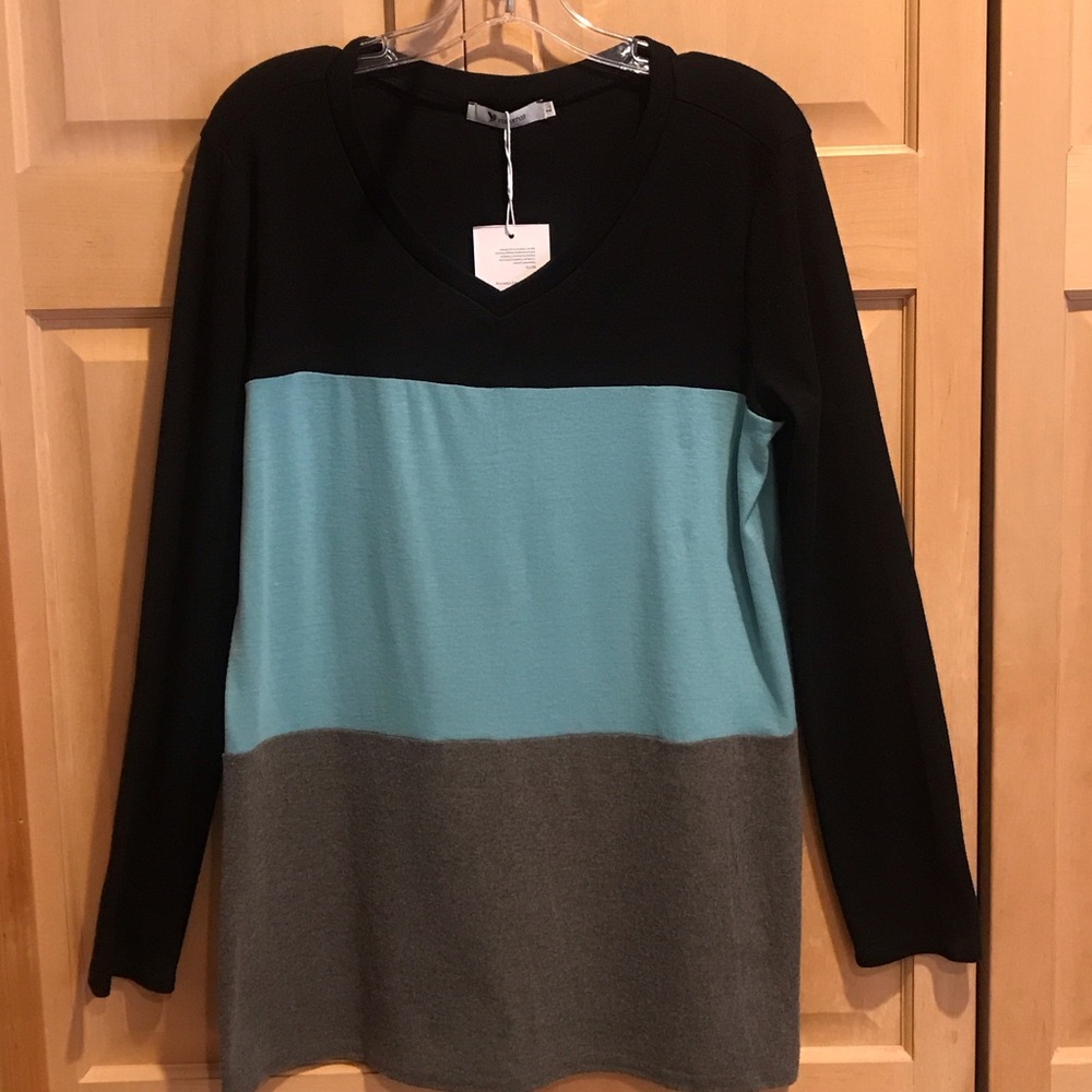 New Yidarton V-Neck Long Sleeve Top - Black, Teal, and Gray